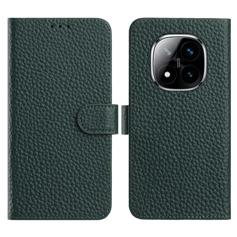 Funda de Teléfono Tipo Flip para Xiaomi Redmi Note 14 Pro 5G / Note 14 Pro+ 5G / Poco X7 5G con Soporte Tipo Cartera, Textura de Cuero de Vaca Auténtico - Verde