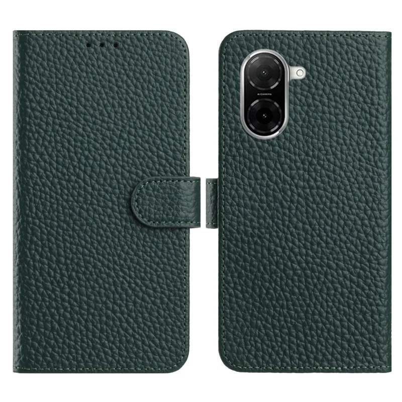 Für Xiaomi Redmi A5 4G (171,7 mm) / Poco C71 4G Hülle Geldbörse Ständer Litschitextur Echtes Kuhlleder Flip Handyhülle - Grün