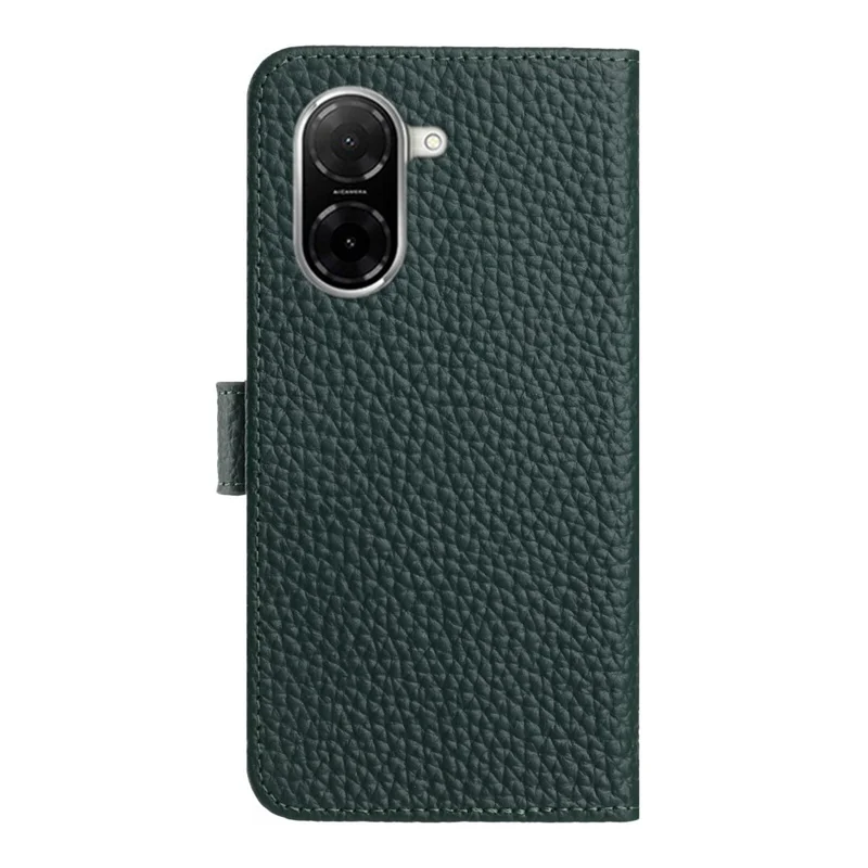 Für Xiaomi Redmi A5 4G (171,7 mm) / Poco C71 4G Hülle Geldbörse Ständer Litschitextur Echtes Kuhlleder Flip Handyhülle - Grün
