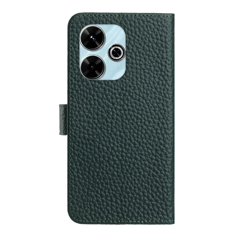 Cover a Portafoglio per Xiaomi Redmi 13x 4G / 13 5G / 13 4G / Poco M6 Plus 5G / M6 4G con Supporto, Texture Simil-Pelle di Vacchetta, in Vera Pelle Bovina - Verde