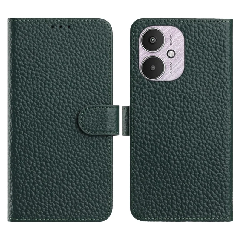 Flip Handyhülle für Xiaomi Redmi 13C 5G / 4G / Poco M6 5G Brieftasche Ständer Litschi-Textur Echtes Rindsleder Hülle - Grün