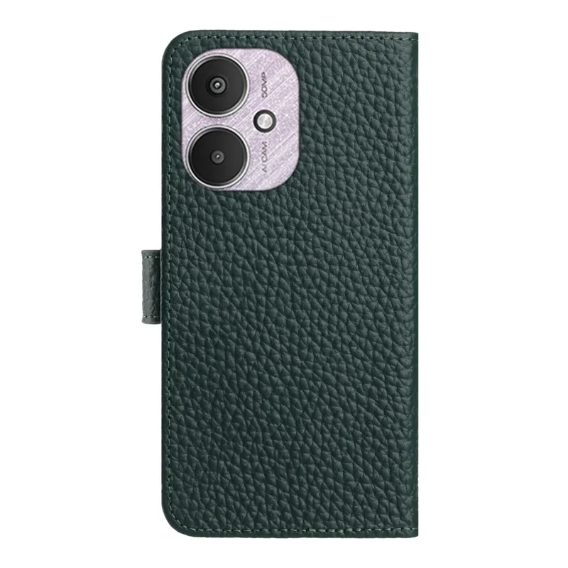 Flip Handyhülle für Xiaomi Redmi 13C 5G / 4G / Poco M6 5G Brieftasche Ständer Litschi-Textur Echtes Rindsleder Hülle - Grün