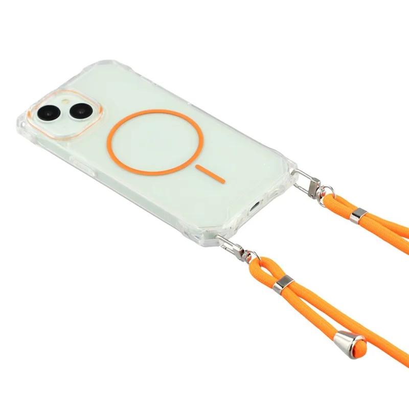 Für iPhone 14 Magnetische Hülle mit Lanyard Stoßfeste TPU + PC Handyhülle - Orange