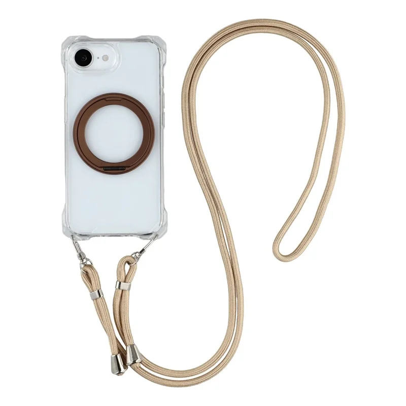 Magnetische Hülle mit Ringständer für iPhone 16e aus TPU + PC mit Lanyard - Braun