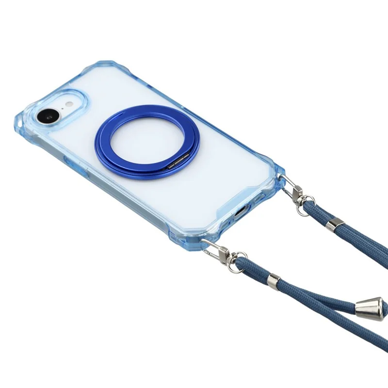 For iPhone 17e / 16e Magnetic Case Ring Kickstand TPU + PC Phone Cover with Lanyard - Blue