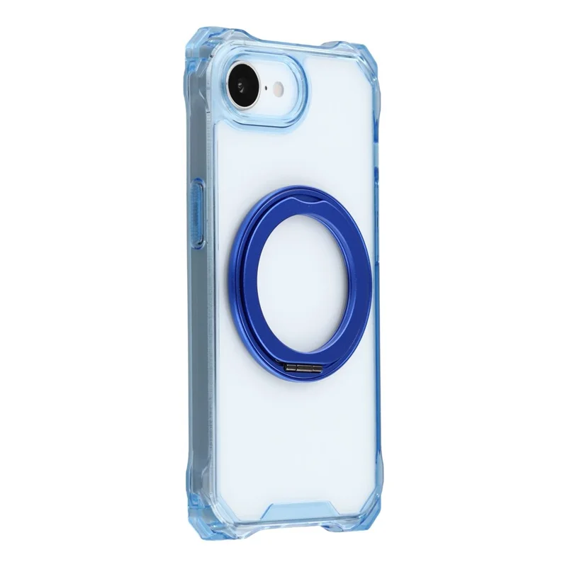 For iPhone 17e / 16e Magnetic Case Ring Kickstand TPU + PC Phone Cover with Lanyard - Blue