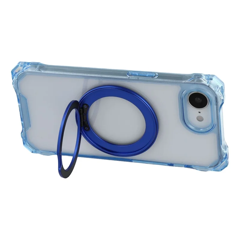 For iPhone 17e / 16e Magnetic Case Ring Kickstand TPU + PC Phone Cover with Lanyard - Blue