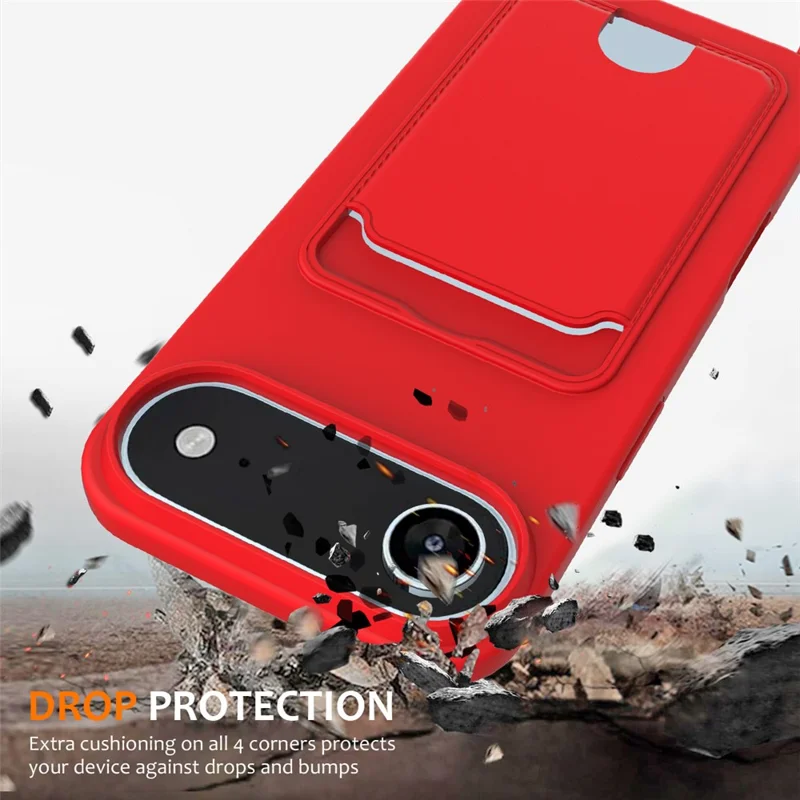 For iPhone Air Case Liquid Silicone Card Holder Back Phone Cover with Lanyard - Red