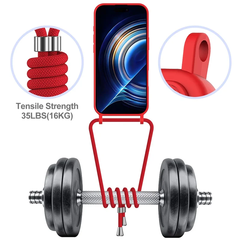 For iPhone Air Case Liquid Silicone Card Holder Back Phone Cover with Lanyard - Red