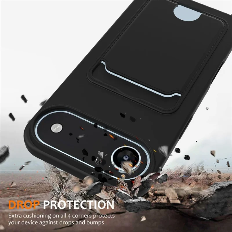 For iPhone Air Case Liquid Silicone Card Holder Back Phone Cover with Lanyard - Black