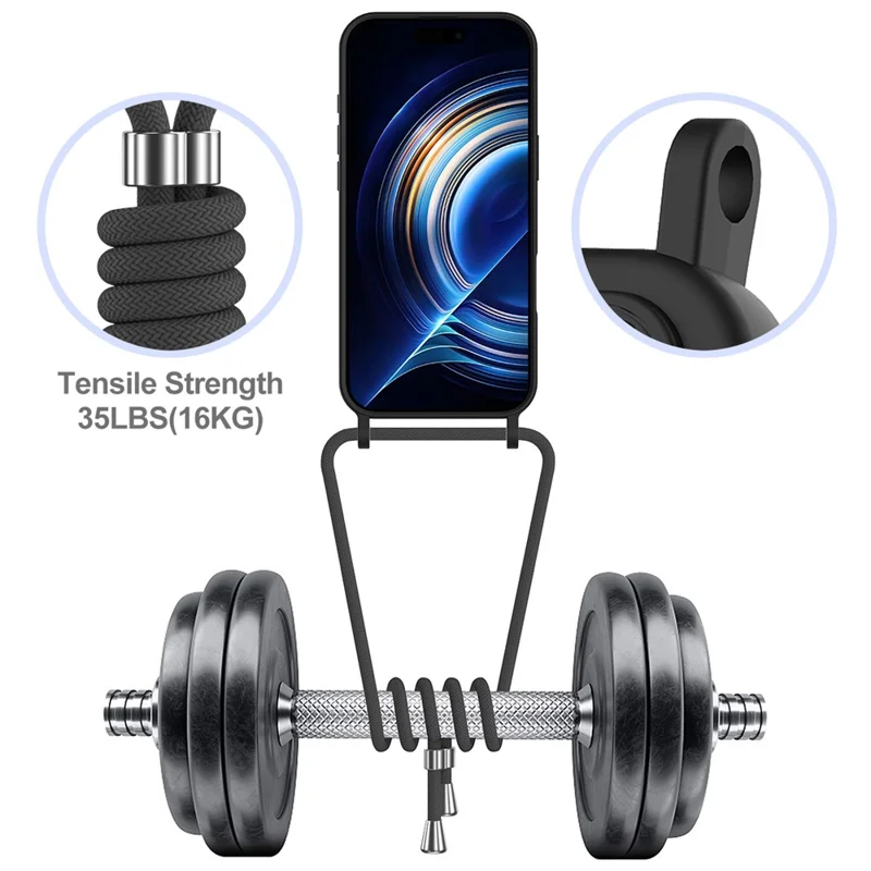 For iPhone Air Case Liquid Silicone Card Holder Back Phone Cover with Lanyard - Black