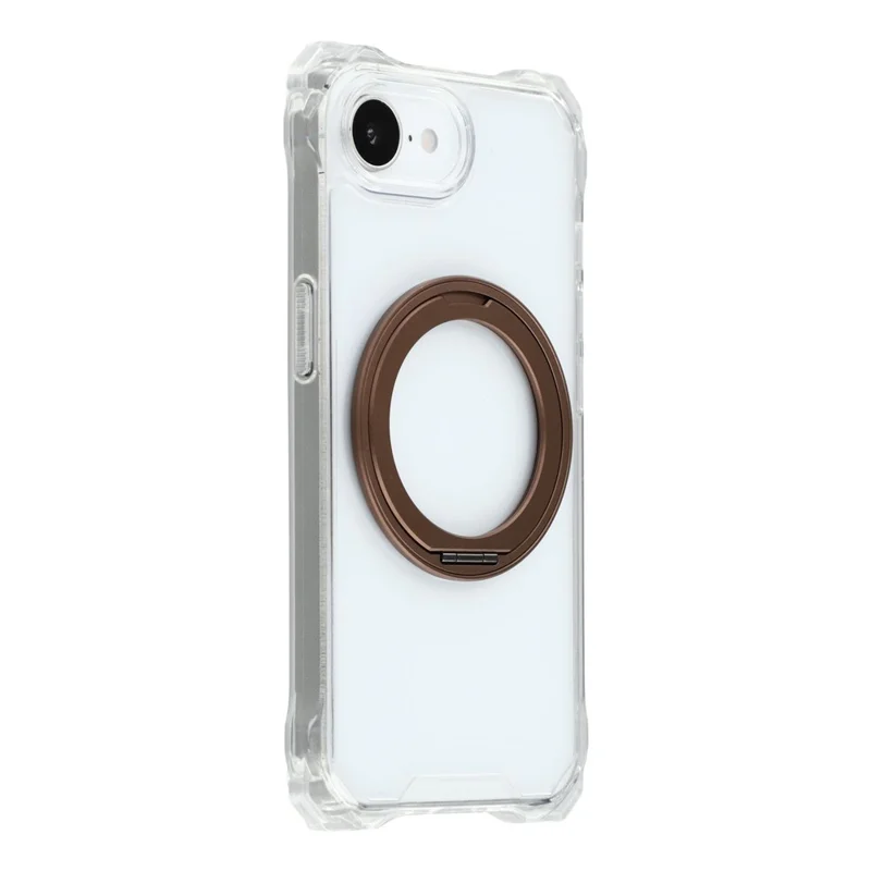 For iPhone 16e Magnetic Case Ring Kickstand TPU + PC Phone Cover - Brown