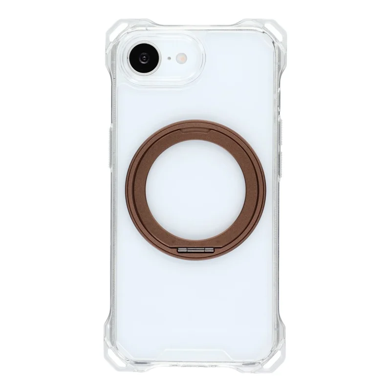 For iPhone 16e Magnetic Case Ring Kickstand TPU + PC Phone Cover - Brown