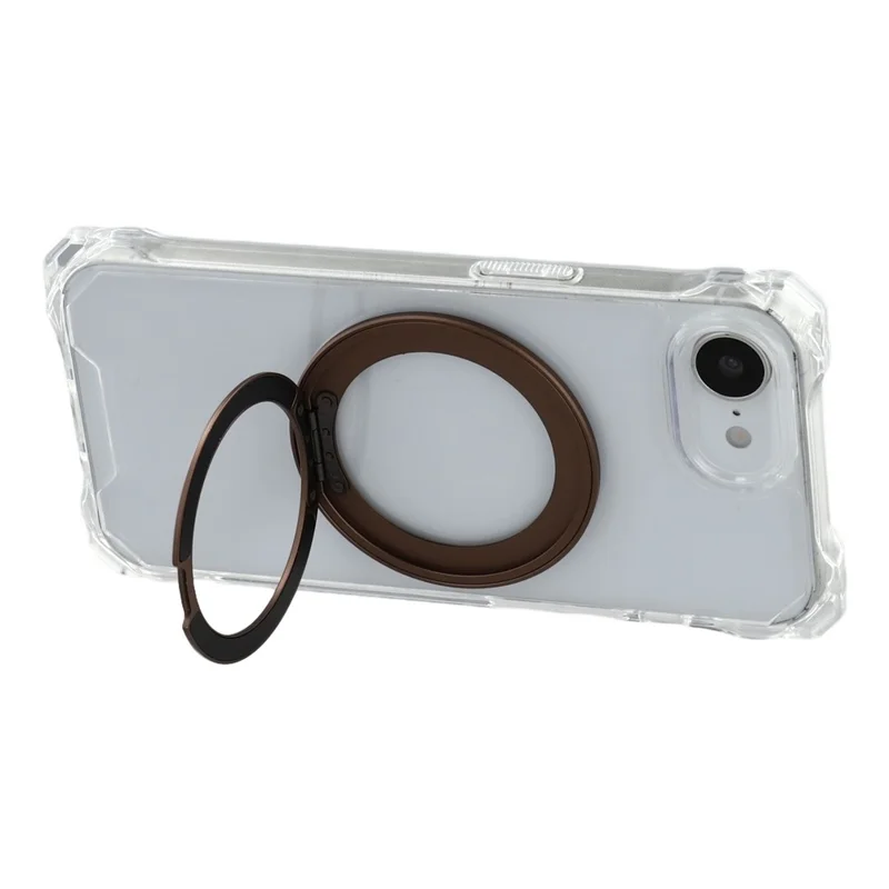 For iPhone 16e Magnetic Case Ring Kickstand TPU + PC Phone Cover - Brown
