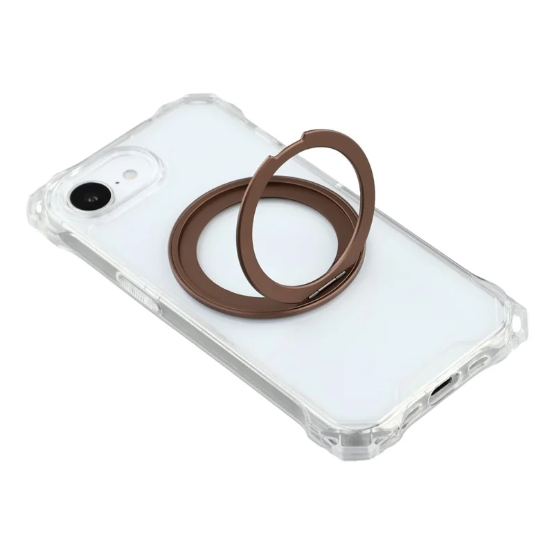 For iPhone 16e Magnetic Case Ring Kickstand TPU + PC Phone Cover - Brown