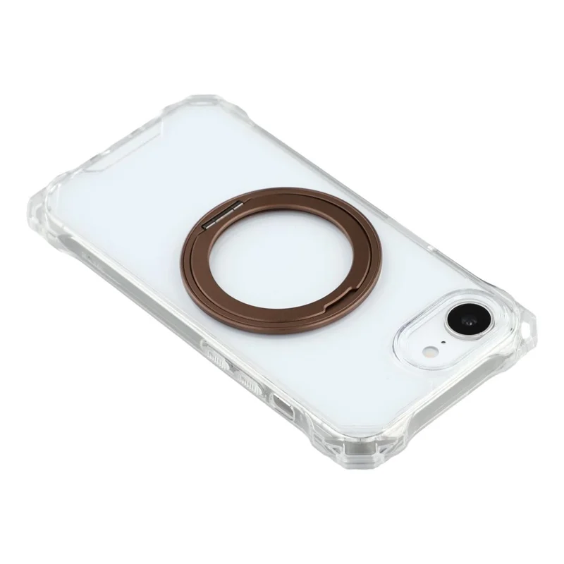 For iPhone 16e Magnetic Case Ring Kickstand TPU + PC Phone Cover - Brown
