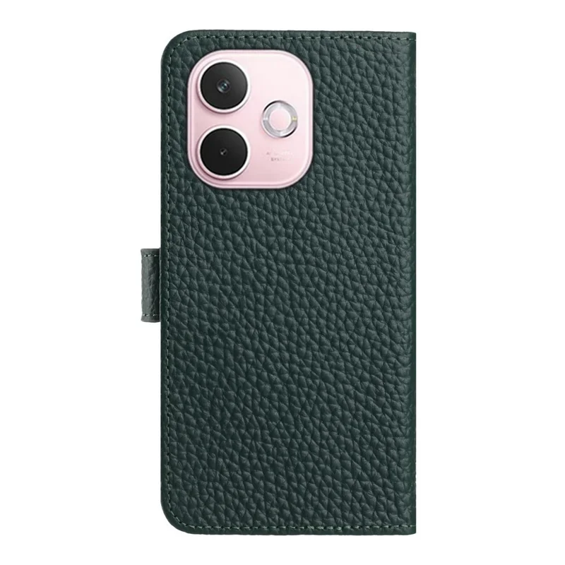 Pour Oppo A5 Pro 5G (Global) / 4G (Global) Étui Portefeuille Support Texture de Litchi en Cuir de Vache Véritable Housse de Téléphone à Rabat - Vert