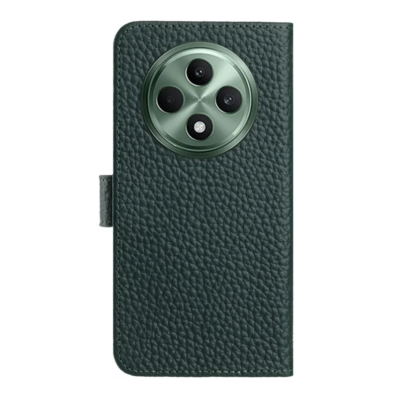 For Oppo Reno12 F 5G Case Wallet Stand Litchi Texture Genuine Cow Leather Flip Phone Cover - Green