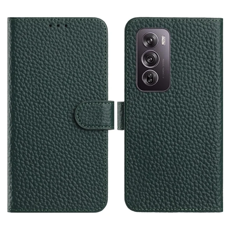 Per Oppo Reno12 Pro 5G (Globale) Cover a Portafoglio con Supporto, Texture Simil-Pelle di Vacchetta, Vera Pelle Bovina, Custodia Flip per Telefono - Verde