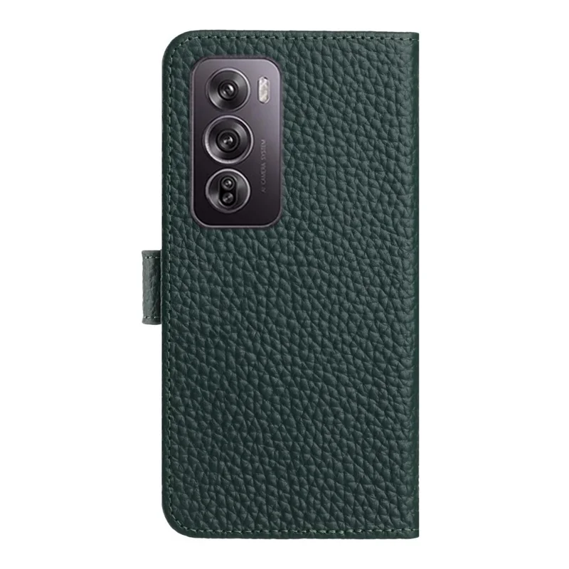 Per Oppo Reno12 Pro 5G (Globale) Cover a Portafoglio con Supporto, Texture Simil-Pelle di Vacchetta, Vera Pelle Bovina, Custodia Flip per Telefono - Verde
