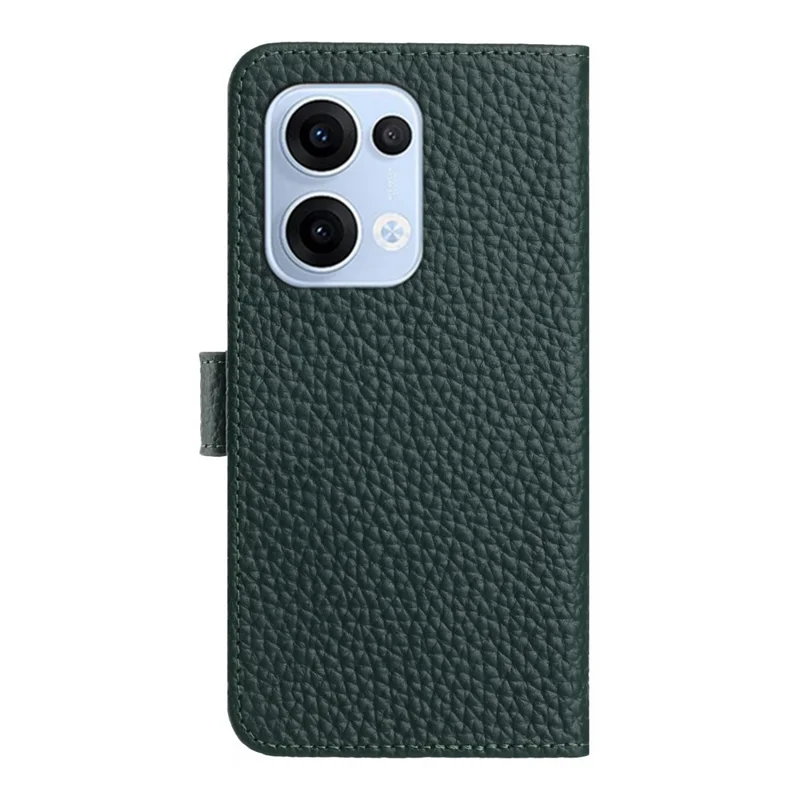 Cover a portafoglio per Oppo Reno13 5G (Globale) con supporto, texture Litchi, in vera pelle di mucca, flip - Verde