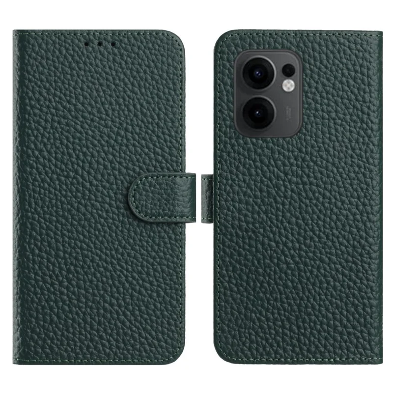 For Oppo Reno13 F 5G  /  4G Case Wallet Stand Litchi Texture Genuine Cow Leather Flip Phone Cover - Green