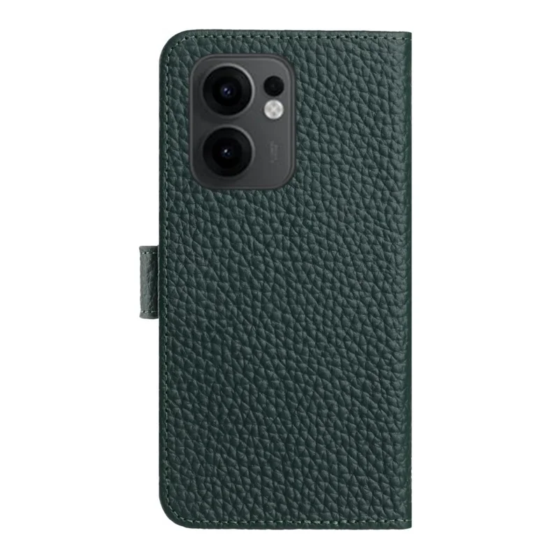 For Oppo Reno13 F 5G  /  4G Case Wallet Stand Litchi Texture Genuine Cow Leather Flip Phone Cover - Green