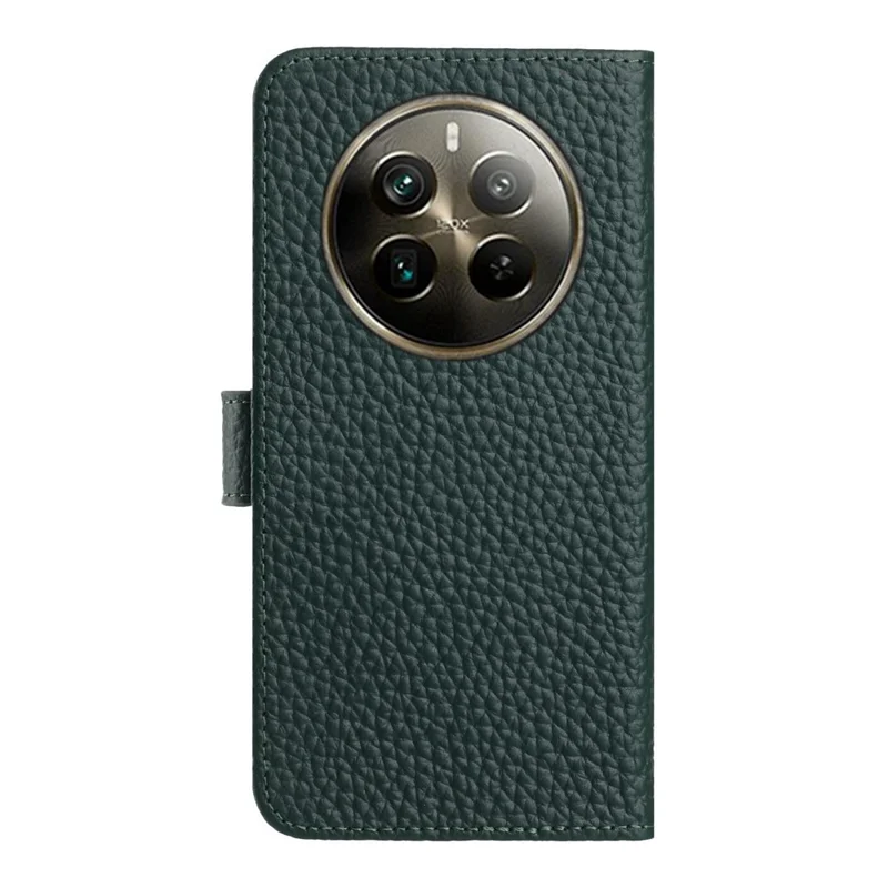 Funda para teléfono plegable para Realme 12 Pro+ 5G / 12 Pro 5G / P1 Pro 5G Cartera de pie Textura de litchi Cubierta de cuero de vaca genuino - Verde