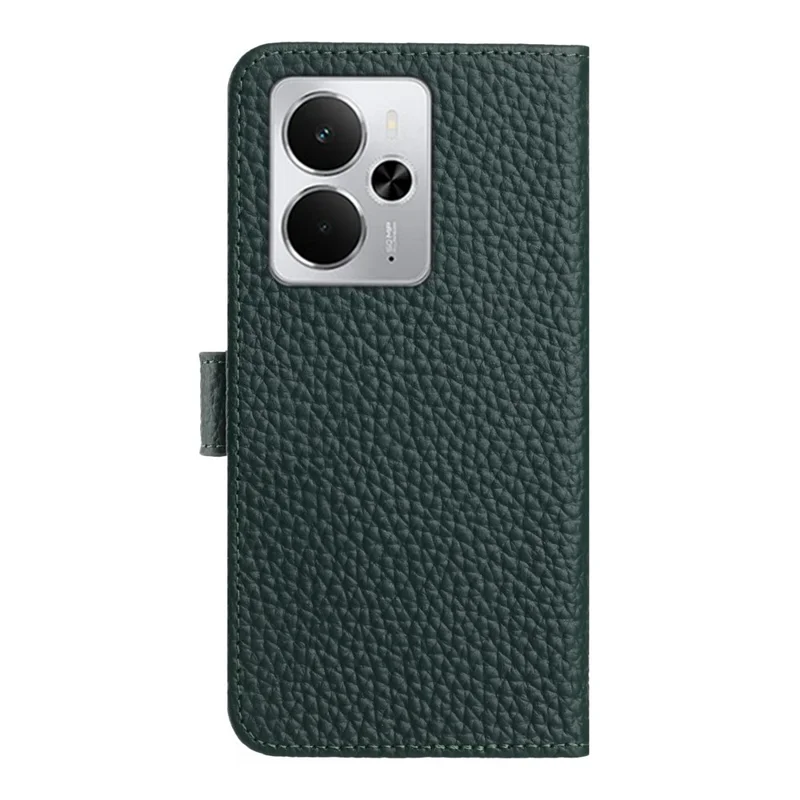 Flip Phone Case For Realme 14 5G  /  14T 5G  /  P3 5G Wallet Stand Litchi Texture Genuine Cow Leather Cover - Green