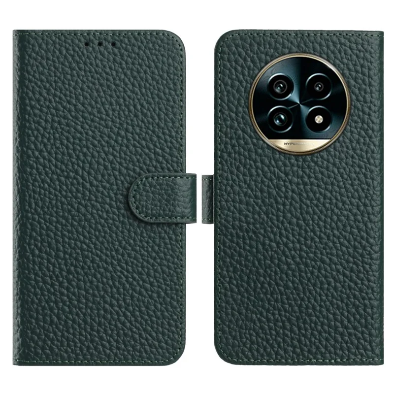 Flip-Handyhülle für Realme 14 Pro Lite 5G / 13 Pro+ 5G (Global) / 13 Pro 5G (Global) Geldbörse Ständer Litchi-Textur Echtes Rindsleder-Cover - Grün