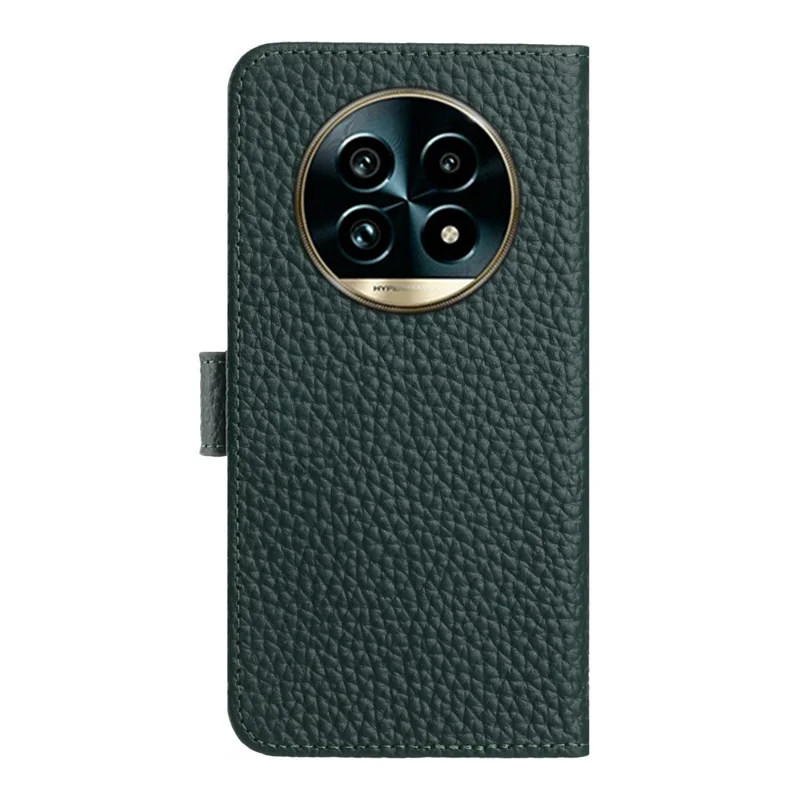 Flip-Handyhülle für Realme 14 Pro Lite 5G / 13 Pro+ 5G (Global) / 13 Pro 5G (Global) Geldbörse Ständer Litchi-Textur Echtes Rindsleder-Cover - Grün