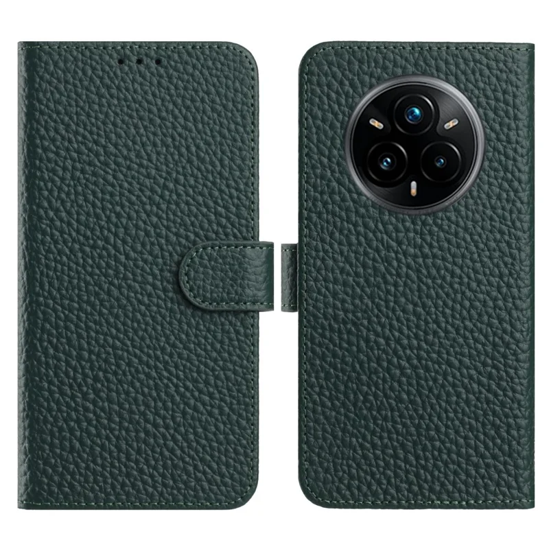 Voor Realme 14 Pro+ 5G Hoesje Portemonnee Stand Litchi Structuur Echt Rundleder Flip Hoesje - Groen