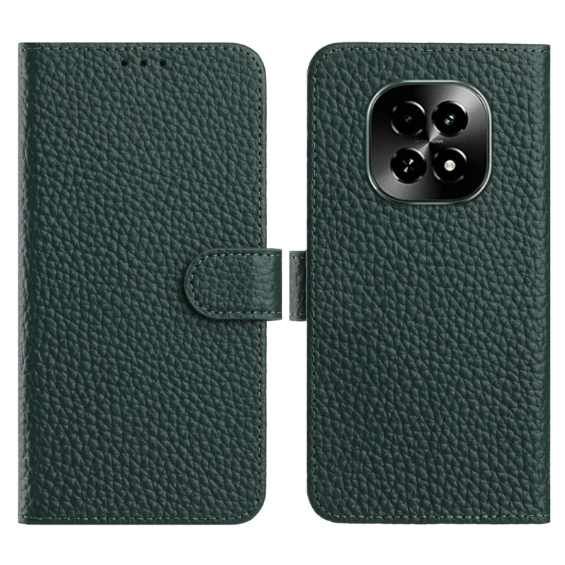 For Realme C63 5G Case Wallet Stand Litchi Texture Genuine Cow Leather Flip Phone Cover - Green
