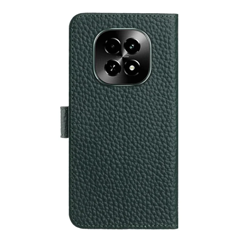 For Realme C63 5G Case Wallet Stand Litchi Texture Genuine Cow Leather Flip Phone Cover - Green
