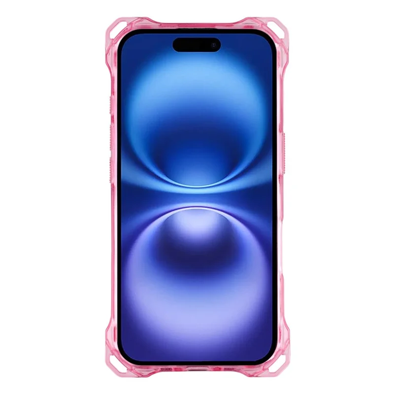 For iPhone 16 Magnetic Case Ring Kickstand TPU + PC Phone Cover with Lanyard - Pink