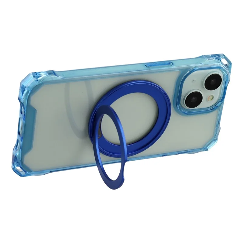 For iPhone 15 Magnetic Case Ring Kickstand TPU + PC Phone Cover - Blue