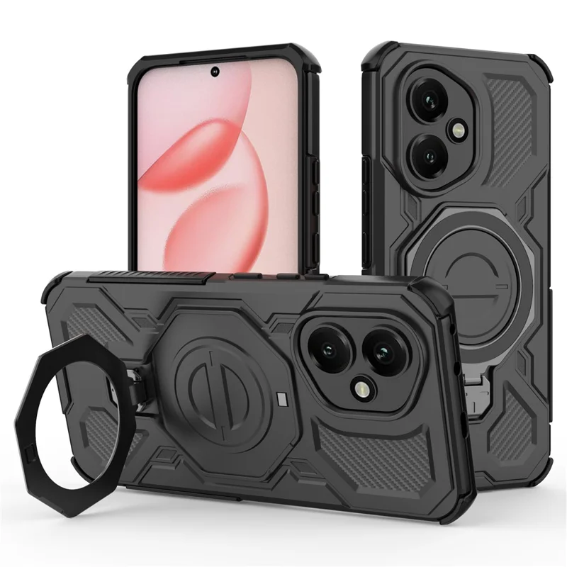 For Honor 400 5G (Global) Magnetic Case Rotating Metal Kickstand Shockproof PC + TPU Phone Back Cover - Black