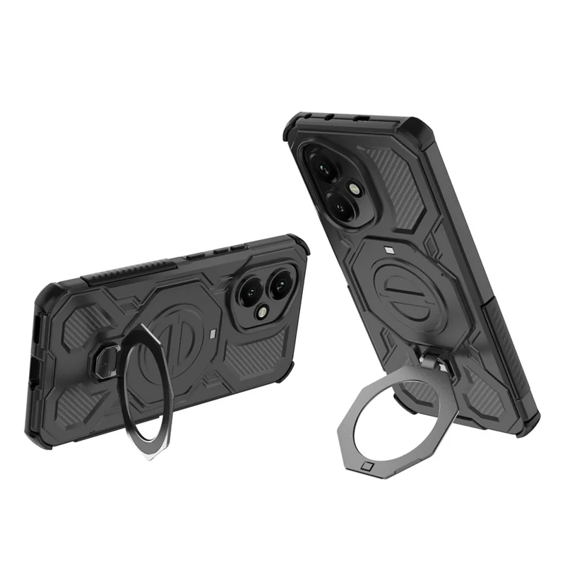 For Honor 400 5G (Global) Magnetic Case Rotating Metal Kickstand Shockproof PC + TPU Phone Back Cover - Black