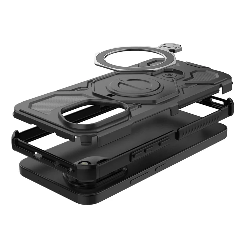 For Honor 400 5G (Global) Magnetic Case Rotating Metal Kickstand Shockproof PC + TPU Phone Back Cover - Black
