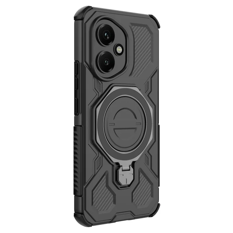 For Honor 400 5G (Global) Magnetic Case Rotating Metal Kickstand Shockproof PC + TPU Phone Back Cover - Black