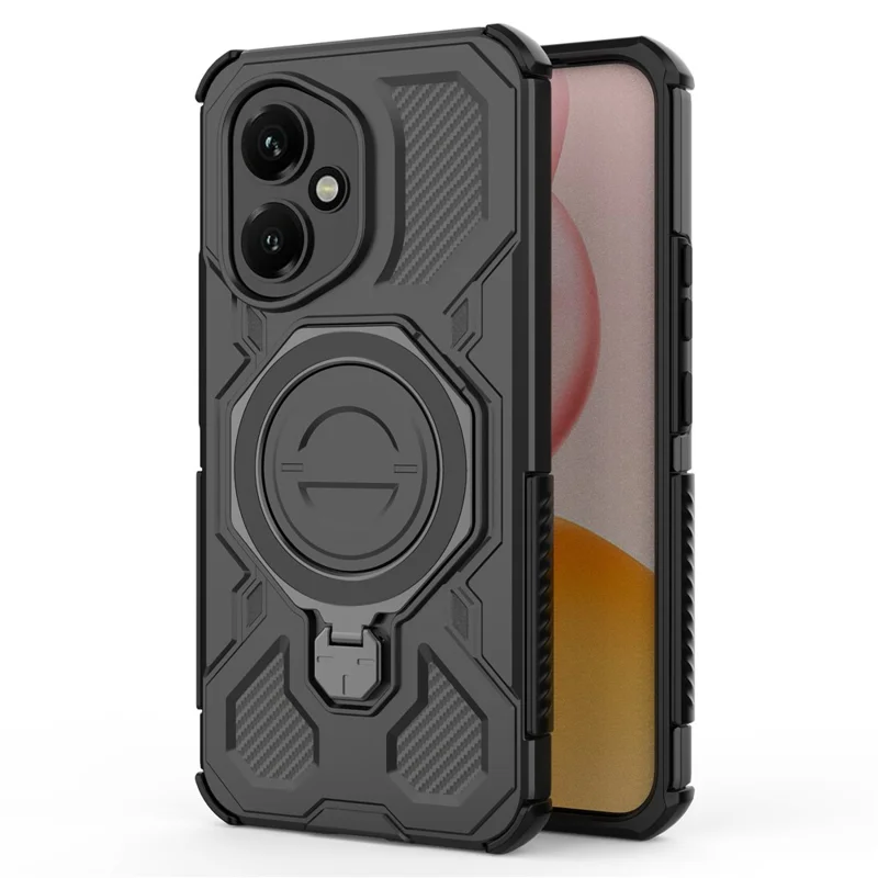 For Honor 400 5G (Global) Magnetic Case Rotating Metal Kickstand Shockproof PC + TPU Phone Back Cover - Black