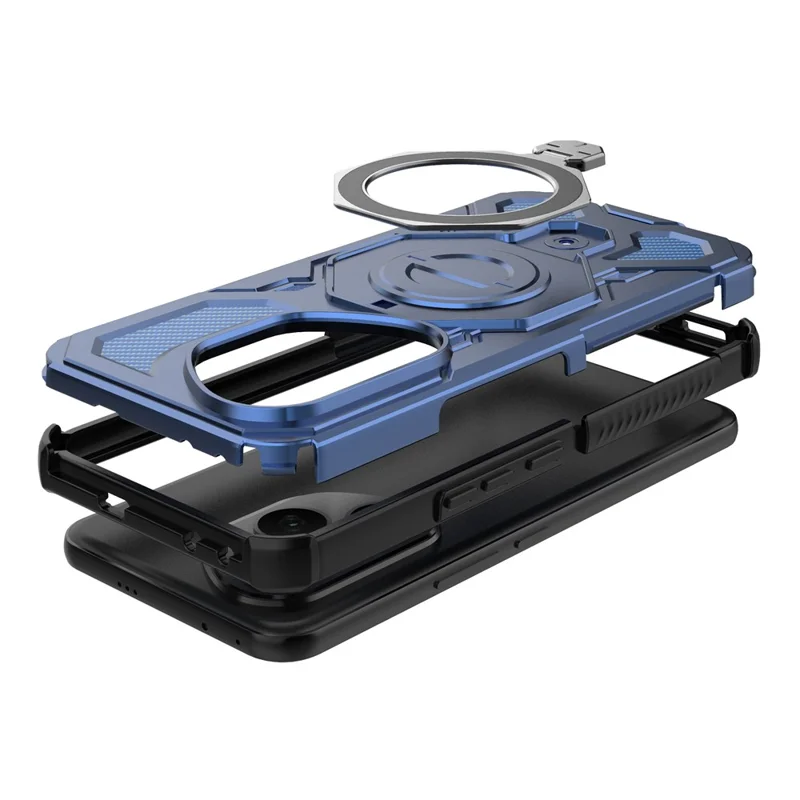 Für Honor 400 Pro 5G (Global) Magnetische Hülle mit rotierendem Metallständer, stoßfest, PC + TPU Handyrückseite - Dunkelblau