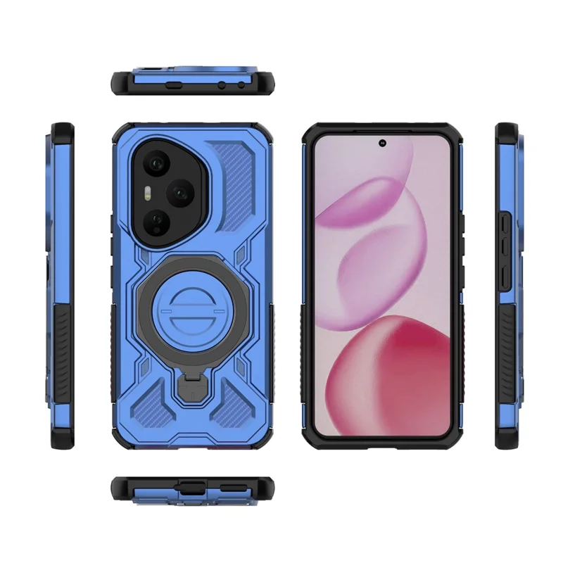 Für Honor 400 Pro 5G (Global) Magnetische Hülle mit rotierendem Metallständer, stoßfest, PC + TPU Handyrückseite - Dunkelblau