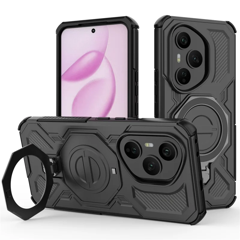 For Honor 400 Pro 5G (Global) Magnetic Case Rotating Metal Kickstand Shockproof PC + TPU Phone Back Cover - Black