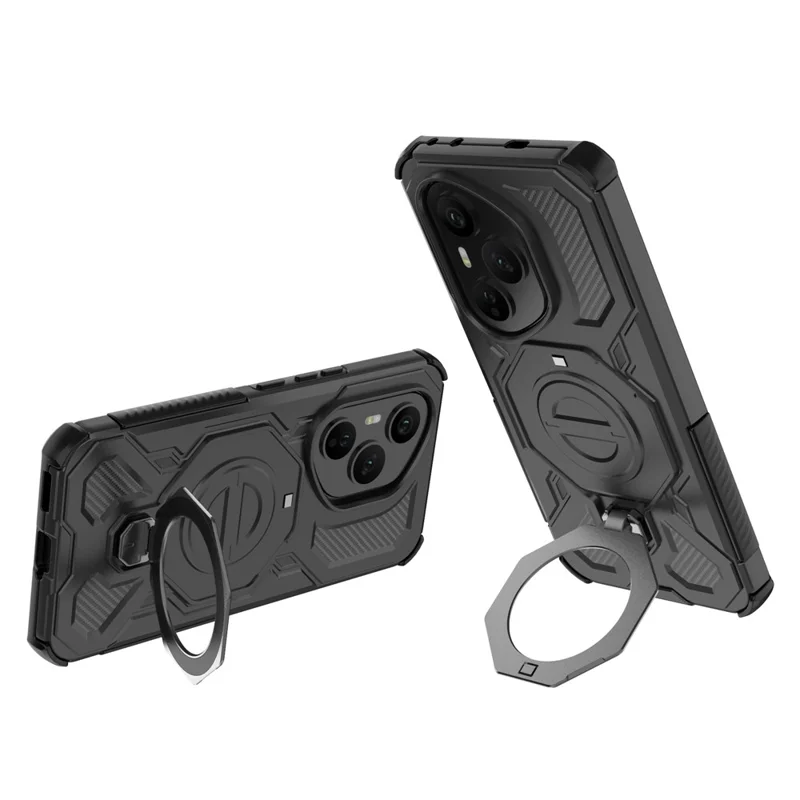 For Honor 400 Pro 5G (Global) Magnetic Case Rotating Metal Kickstand Shockproof PC + TPU Phone Back Cover - Black