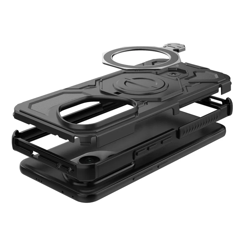 For Honor 400 Pro 5G (Global) Magnetic Case Rotating Metal Kickstand Shockproof PC + TPU Phone Back Cover - Black