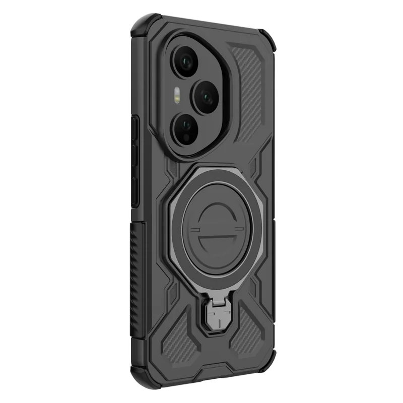 For Honor 400 Pro 5G (Global) Magnetic Case Rotating Metal Kickstand Shockproof PC + TPU Phone Back Cover - Black