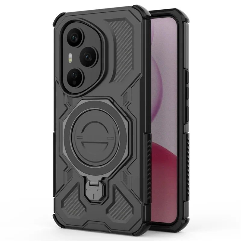 For Honor 400 Pro 5G (Global) Magnetic Case Rotating Metal Kickstand Shockproof PC + TPU Phone Back Cover - Black