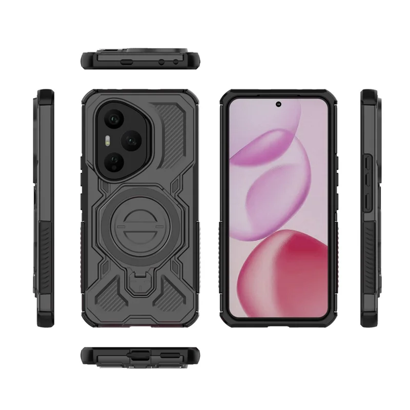 For Honor 400 Pro 5G (Global) Magnetic Case Rotating Metal Kickstand Shockproof PC + TPU Phone Back Cover - Black