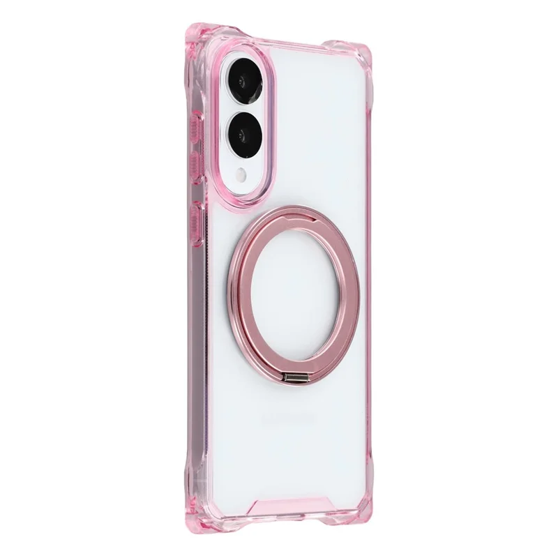 For Samsung Galaxy S25 Edge Magnetic Case Ring Kickstand TPU + PC Phone Cover - Pink